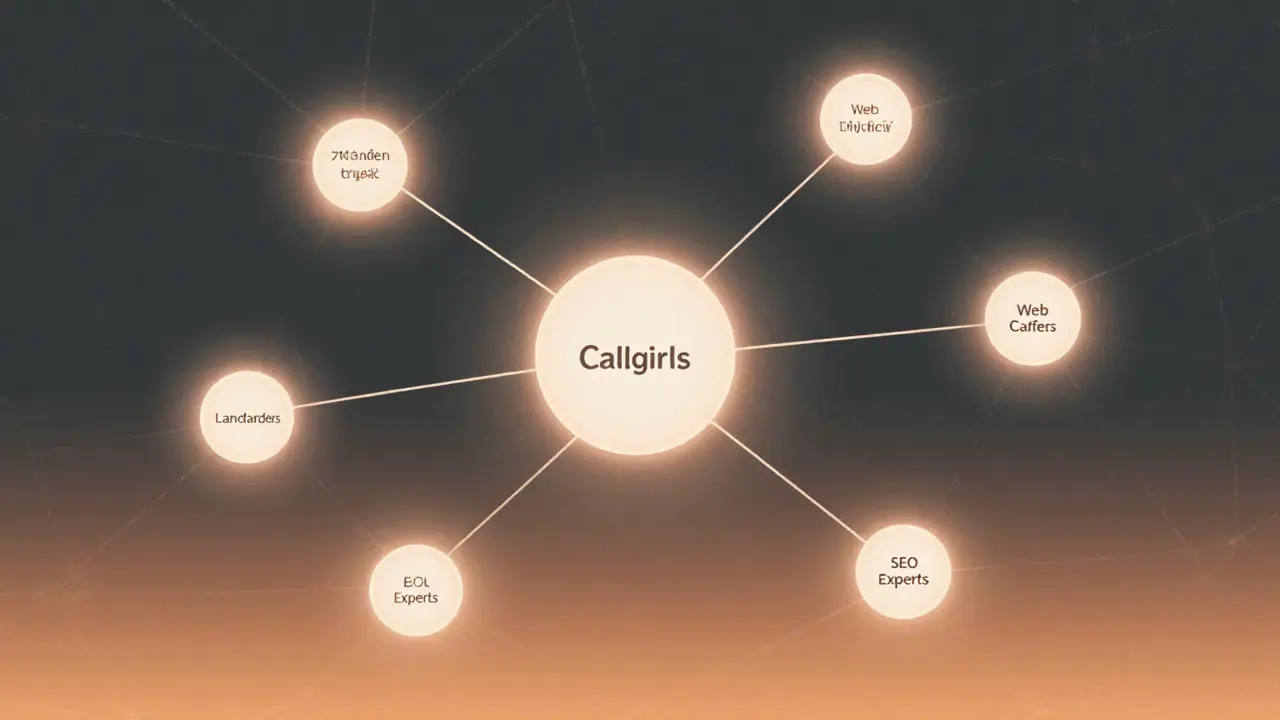 Een netwerk van economische verbindingen met callgirls als centraal knooppunt.