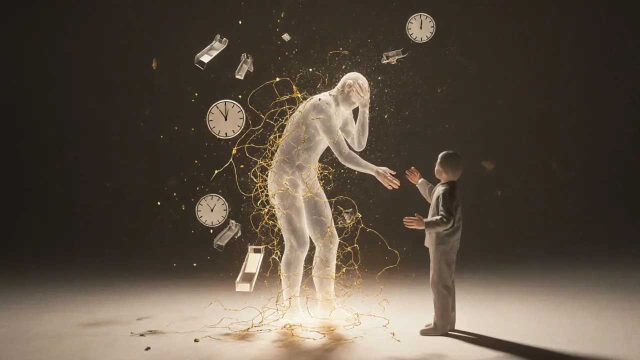 Abstracte weergave van stress die oplost door menselijke verbinding.