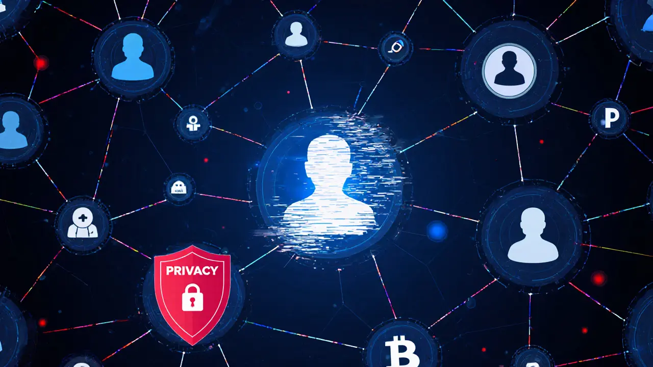 Digitaal netwerk van escortprofielen met een glitchende AI-profiel en veiligheidsschilden.