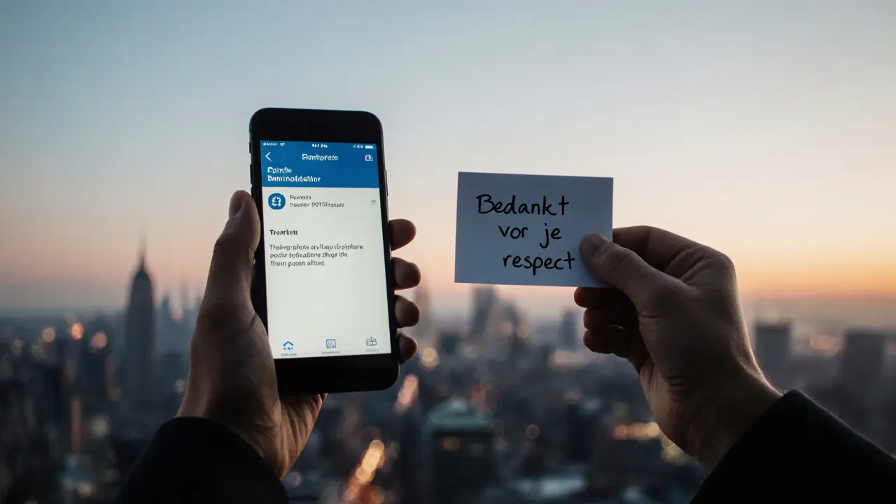 Een bankoverschrijving en een dankbaar briefje symboliseren een ethische afspraak.