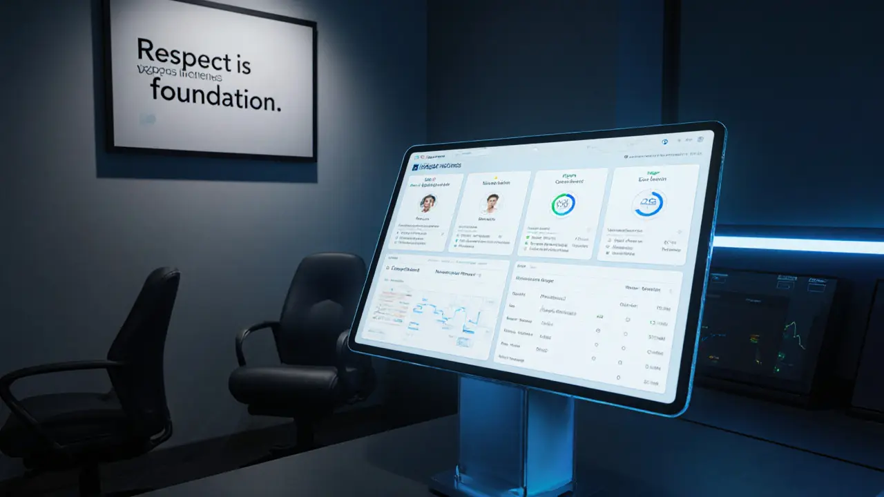 Een digitale dashboard met geanonimiseerde gegevens en veiligheidscertificaten in een moderne controlekamer.