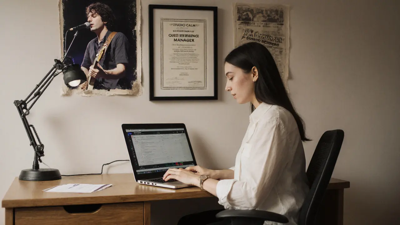 Een voormalige muzikante die nu als eventfacilitator werkt, met herinneringen aan haar verleden.