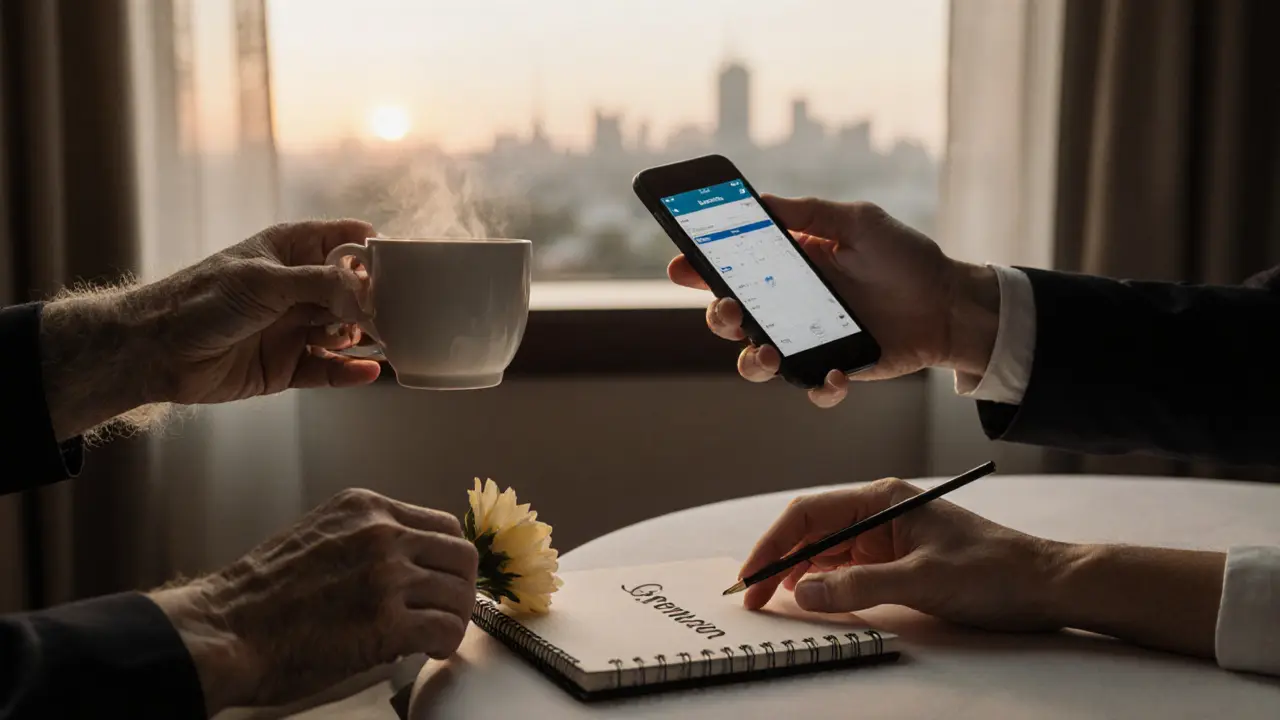 Verschillende handen bieden thee, een telefoon, een bloem en een notitieboekje aan, symbool van vertrouwen en grenzen.